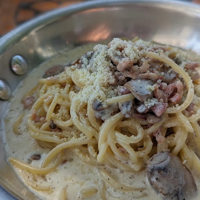 Tray of Spaghetti Carbonara.