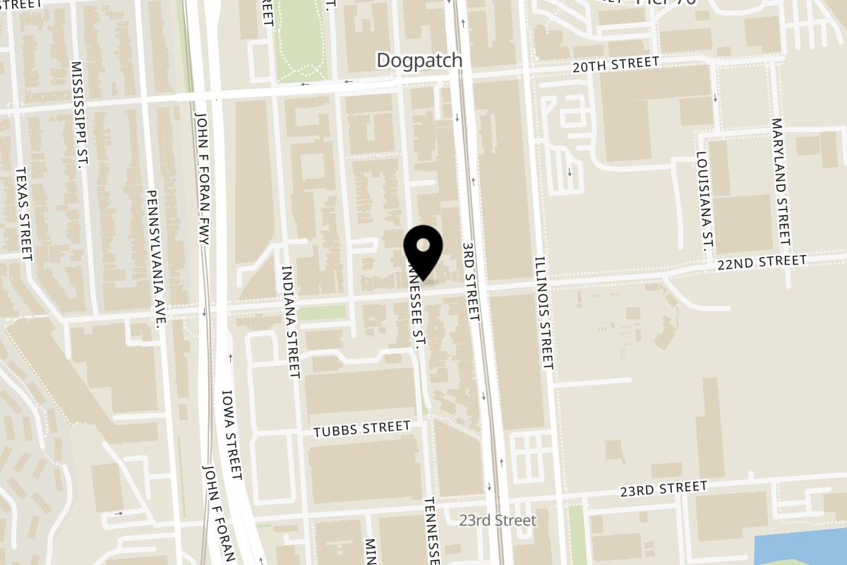 Map showing the location of Marcella's Lasagneria on 1099 Tennessee St in San Francisco